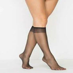 Penti Fit 15 Nylon Socks Shiny Sheer Sandal Toe Knee High Black 1 pair NWT